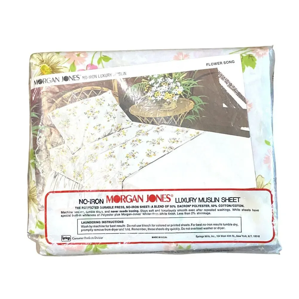 Vintage 1970s New Old Stock Morgan Jones Double Flat Sheet Flower Daisy Muslin